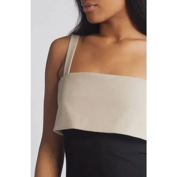 Rue Sophie Aurelia Colorblock Midi Dress Taupe Black Size Medium NWT Chic Dressy